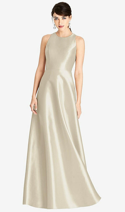 【STYLE: D746】Sleeveless Open-Back Satin A-Line Dress【COLOR: Champagne】