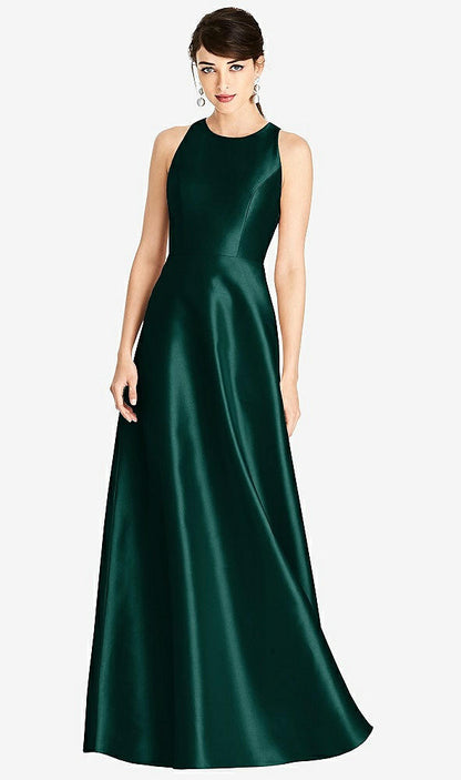 【STYLE: D746】Sleeveless Open-Back Satin A-Line Dress【COLOR: Evergreen】