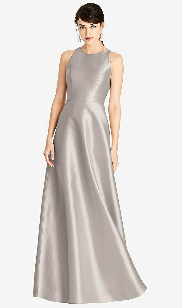 【STYLE: D746】Sleeveless Open-Back Satin A-Line Dress【COLOR: Taupe】