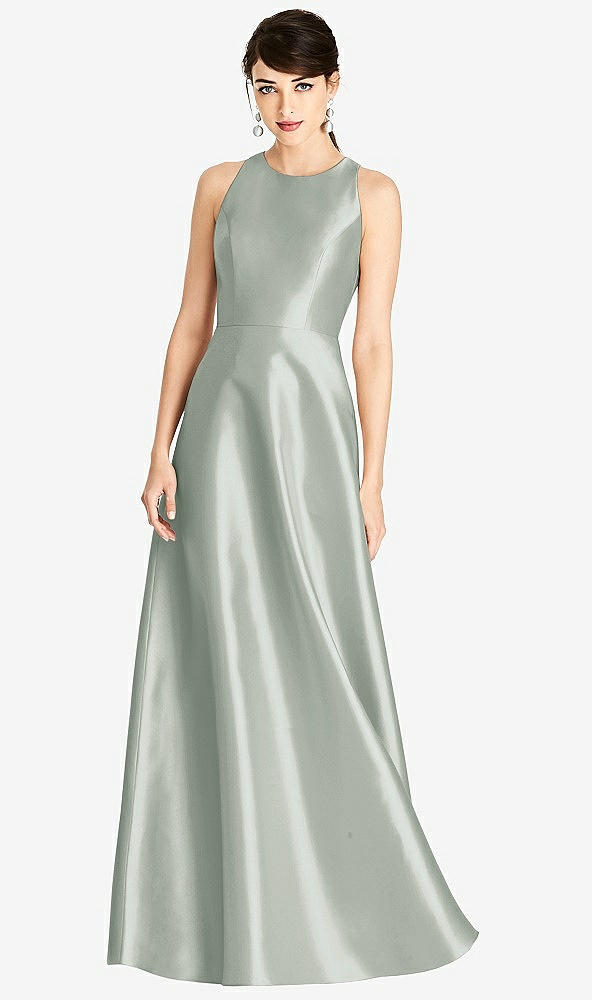 【STYLE: D746】Sleeveless Open-Back Satin A-Line Dress【COLOR: Willow Green】