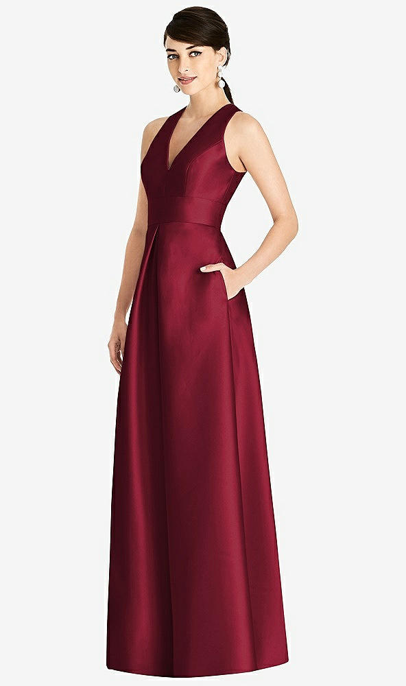【NEW】【STYLE: D747】ノースリーブ オープンバック プリーツ スカート ドレス ポケット付き【COLOR: Burgundy】【SIZE: 00-30W】