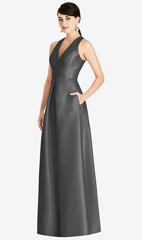 【STYLE: D747】Sleeveless Open-Back Pleated Skirt Dress with Pockets【COLOR: Gunmetal】