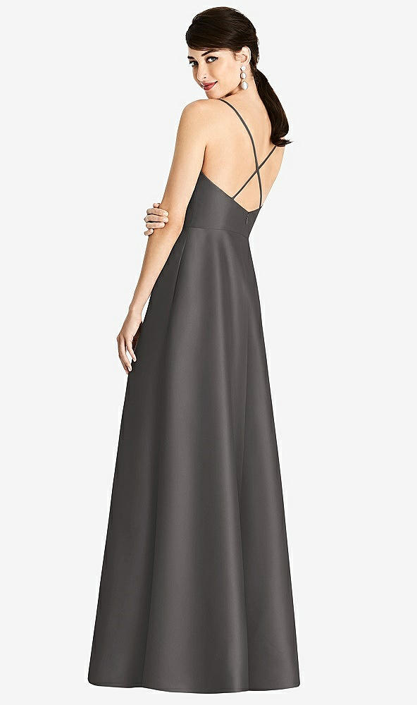 【STYLE: D750】V-Neck Full Skirt Satin Maxi Dress【COLOR: Caviar Gray】