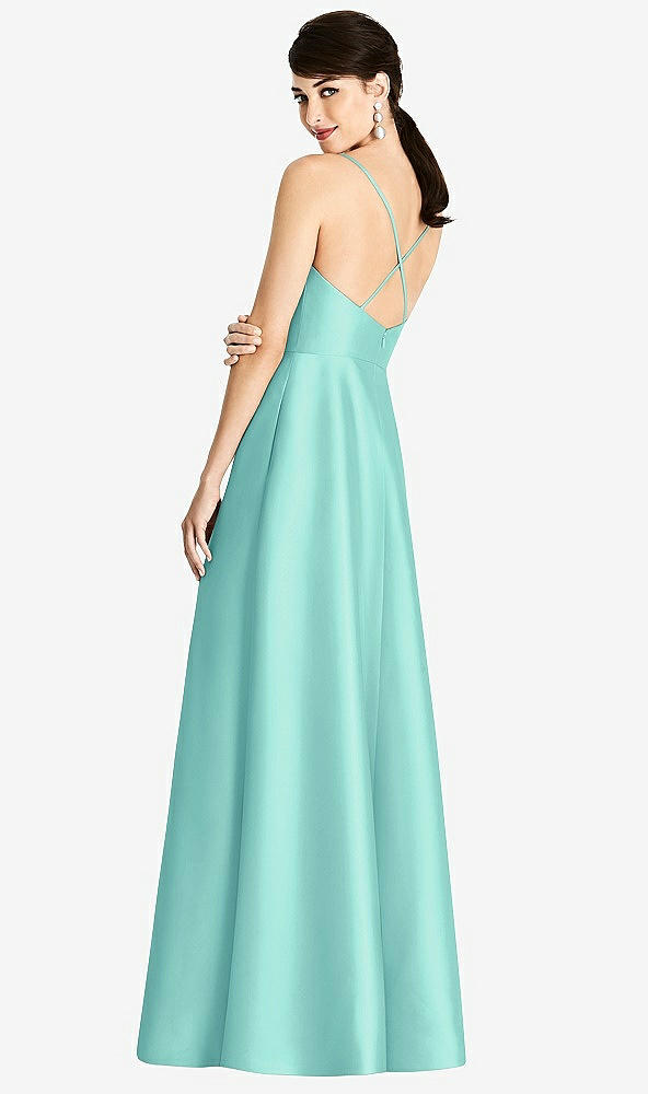 【STYLE: D750】V-Neck Full Skirt Satin Maxi Dress【COLOR: Coastal】