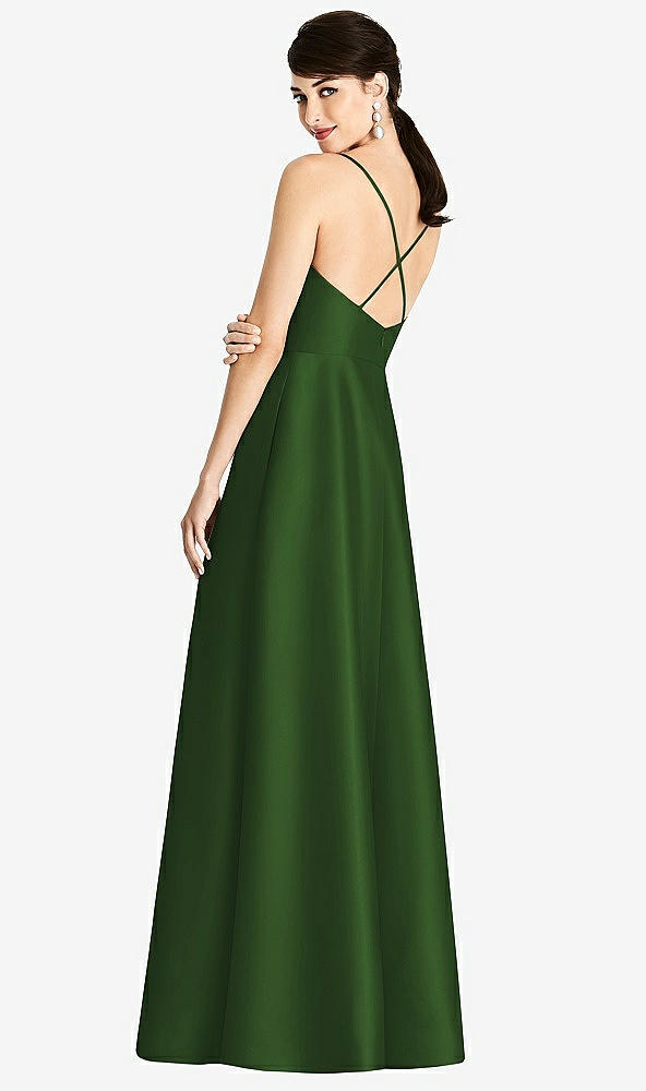 【STYLE: D750】V-Neck Full Skirt Satin Maxi Dress【COLOR: Celtic】