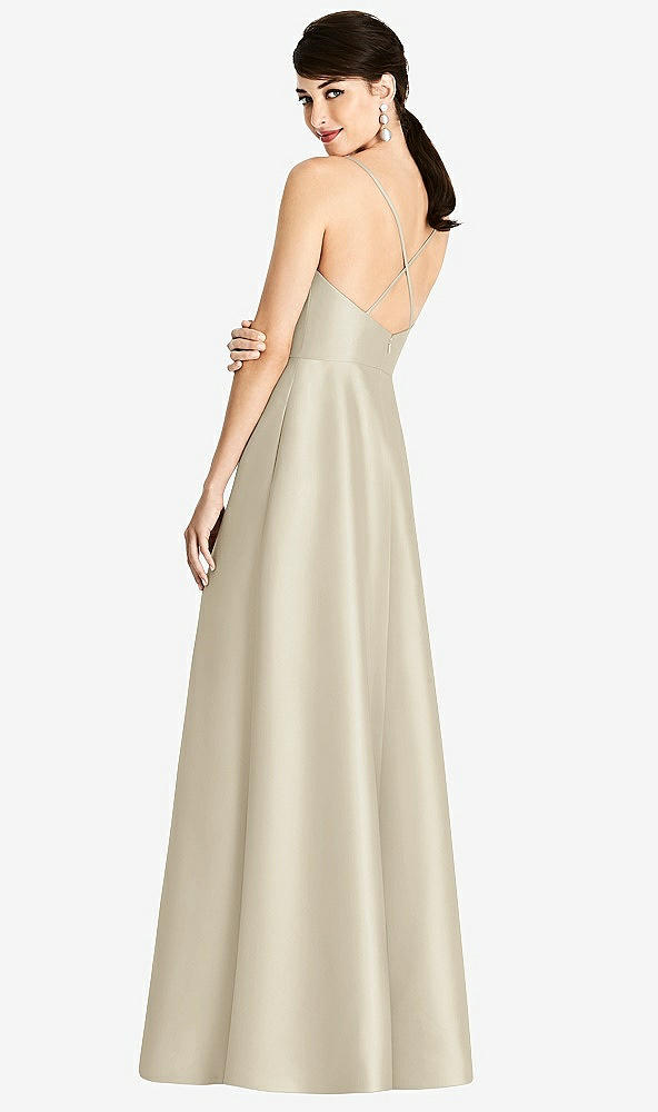 【STYLE: D750】V-Neck Full Skirt Satin Maxi Dress【COLOR: Champagne】