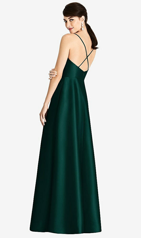 【STYLE: D750】V-Neck Full Skirt Satin Maxi Dress【COLOR: Evergreen】