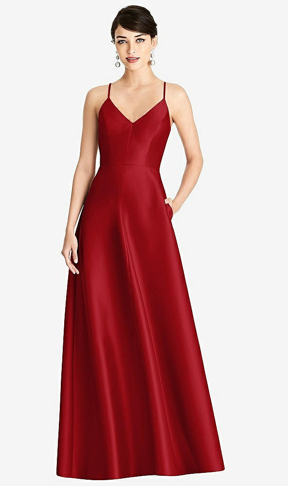 【STYLE: D750】V-Neck Full Skirt Satin Maxi Dress【COLOR: Garnet】