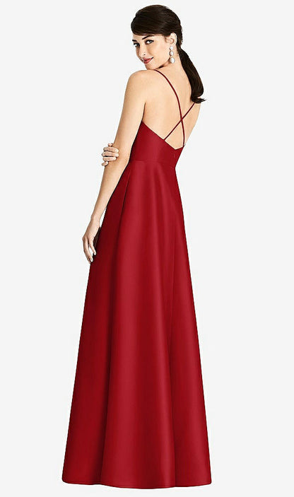 【STYLE: D750】V-Neck Full Skirt Satin Maxi Dress【COLOR: Garnet】