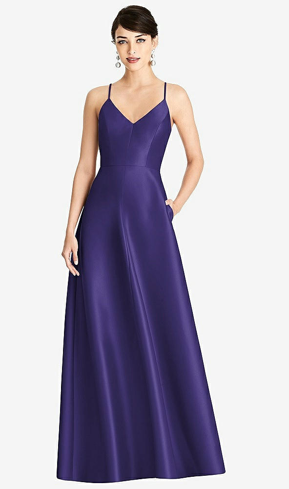 【STYLE: D750】V-Neck Full Skirt Satin Maxi Dress【COLOR: Grape】