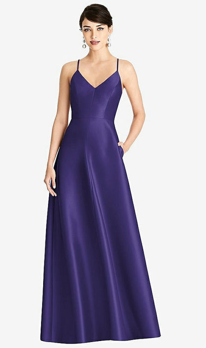 【STYLE: D750】V-Neck Full Skirt Satin Maxi Dress【COLOR: Grape】
