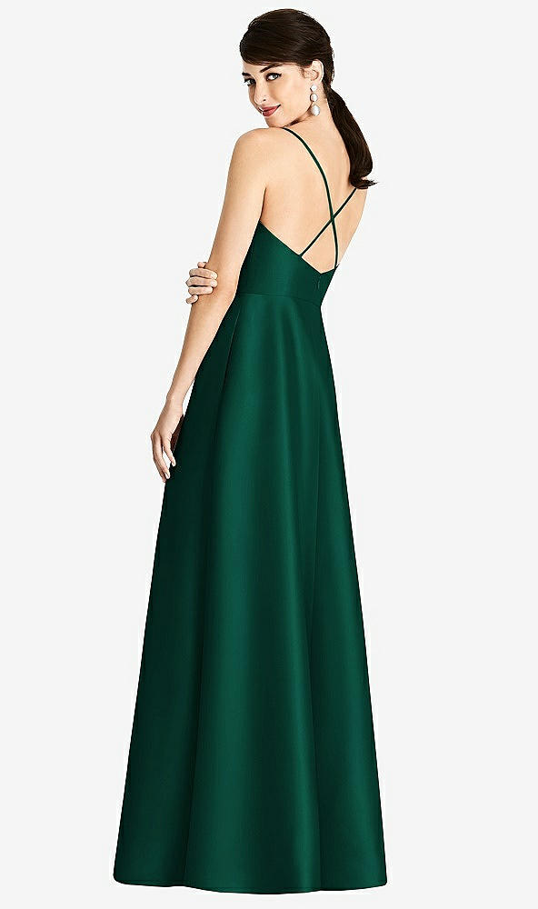 【STYLE: D750】V-Neck Full Skirt Satin Maxi Dress【COLOR: Hunter Green】