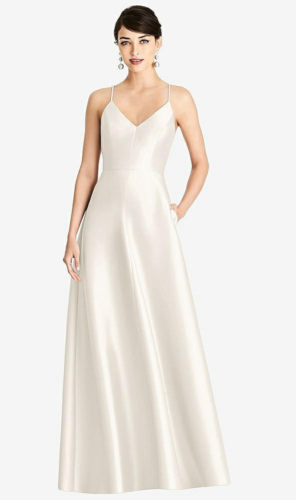 【STYLE: D750】V-Neck Full Skirt Satin Maxi Dress【COLOR: Ivory】