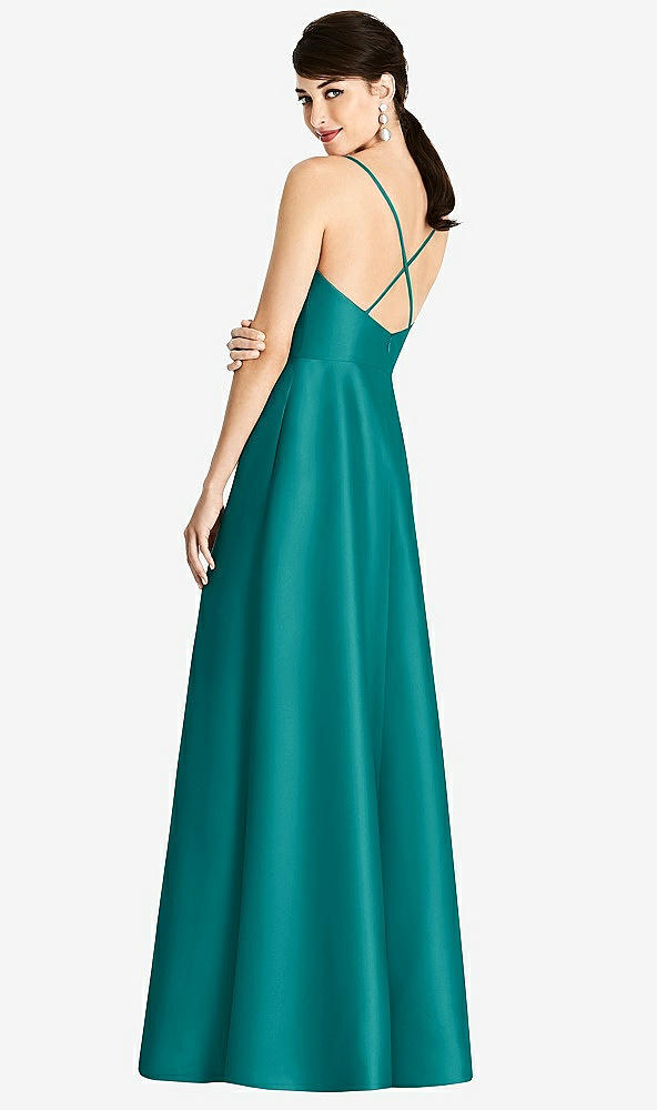 【STYLE: D750】V-Neck Full Skirt Satin Maxi Dress【COLOR: Jade】