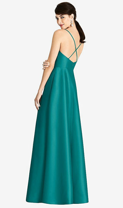 【STYLE: D750】V-Neck Full Skirt Satin Maxi Dress【COLOR: Jade】