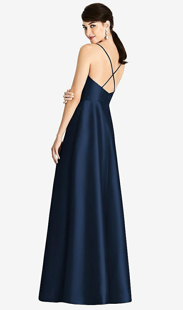 【STYLE: D750】V-Neck Full Skirt Satin Maxi Dress【COLOR: Midnight Navy】