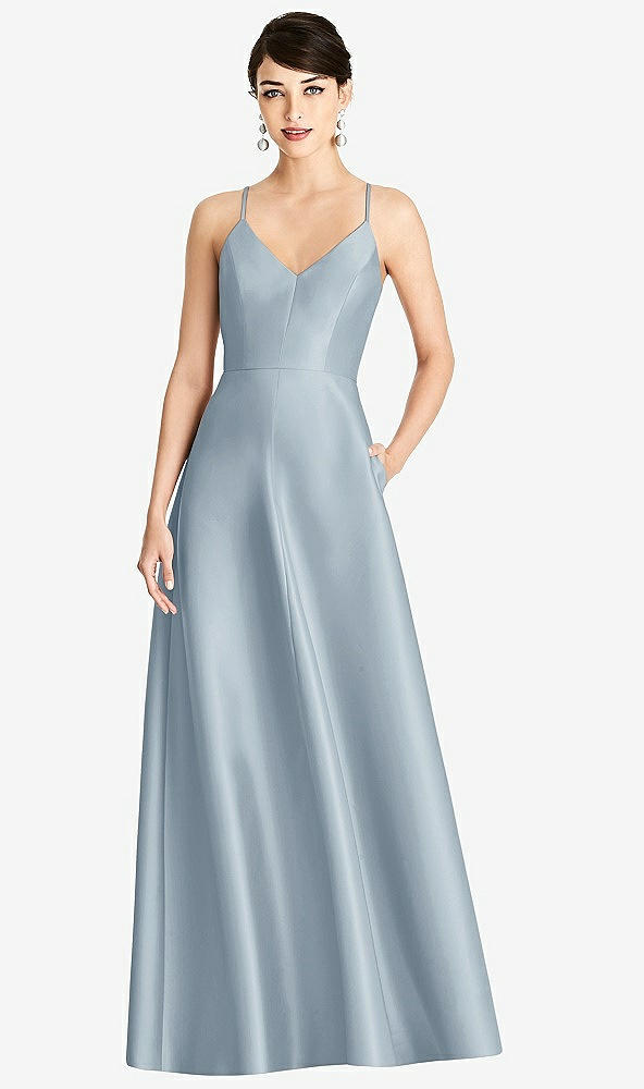 【STYLE: D750】V-Neck Full Skirt Satin Maxi Dress【COLOR: Mist】