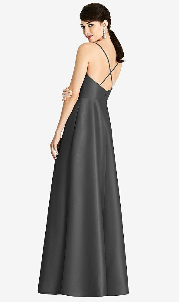 【STYLE: D750】V-Neck Full Skirt Satin Maxi Dress【COLOR: Pewter】