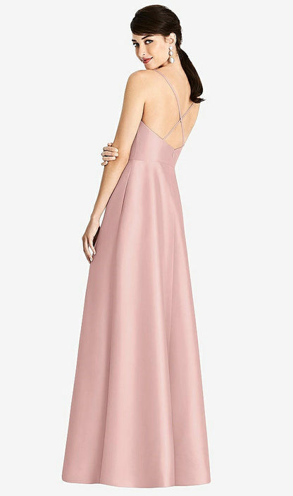 【STYLE: D750】V-Neck Full Skirt Satin Maxi Dress【COLOR: Rose - PANTONE Rose Quartz】