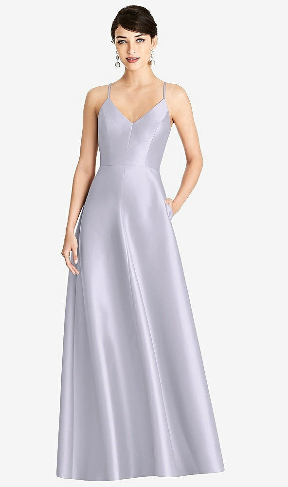【STYLE: D750】V-Neck Full Skirt Satin Maxi Dress【COLOR: Silver Dove】