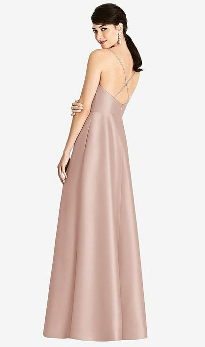 【STYLE: D750】V-Neck Full Skirt Satin Maxi Dress【COLOR: Toasted Sugar】
