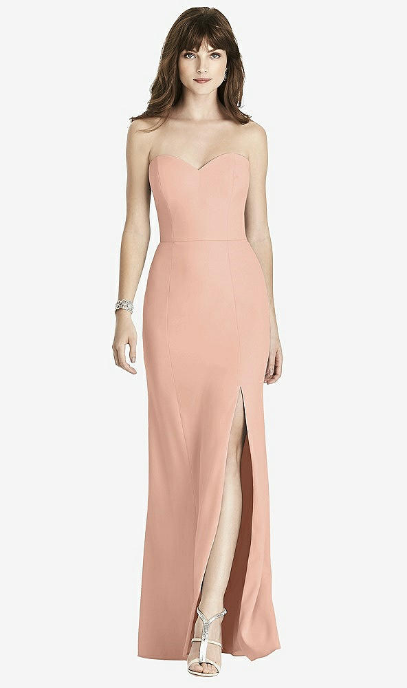 【NEW】【STYLE: 6775】ストラップレス クレープ トランペット ガウン 前面 スリット【COLOR: Pale Peach】【SIZE: 00-30W】