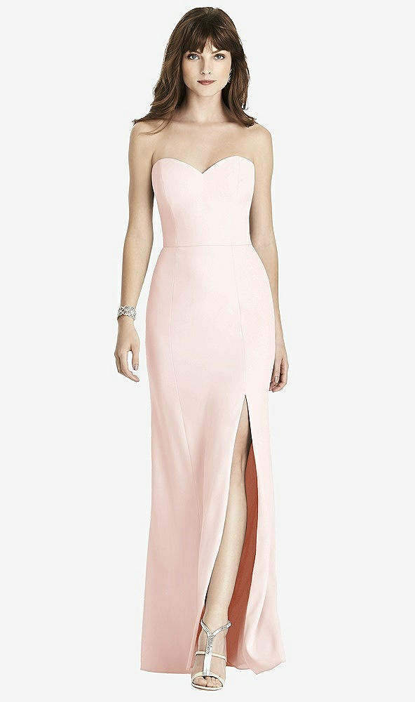 【NEW】【STYLE: 6775】ストラップレス クレープ トランペット ガウン 前面 スリット【COLOR: Blush】【SIZE: 00-30W】