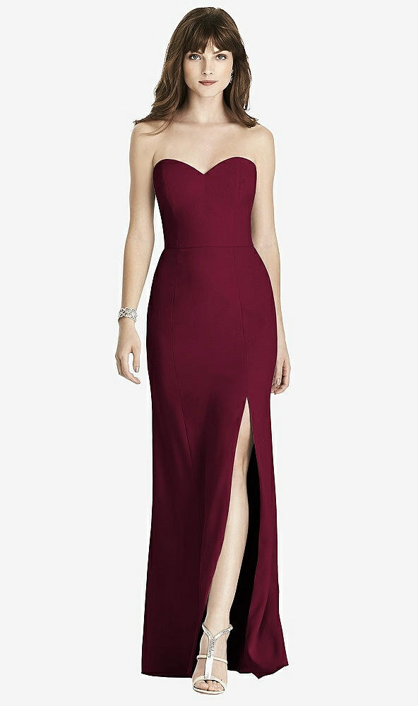 【NEW】【STYLE: 6775】ストラップレス クレープ トランペット ガウン 前面 スリット【COLOR: Cabernet】【SIZE: 00-30W】