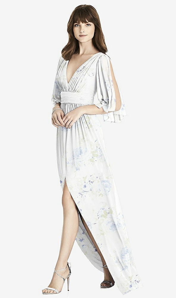 【STYLE: 6777】Split Sleeve Backless Chiffon Maxi Dress【COLOR: Bleu Garden】