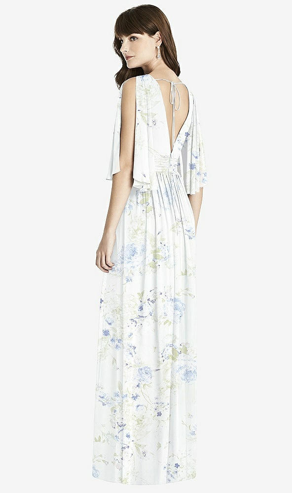【STYLE: 6777】Split Sleeve Backless Chiffon Maxi Dress【COLOR: Bleu Garden】