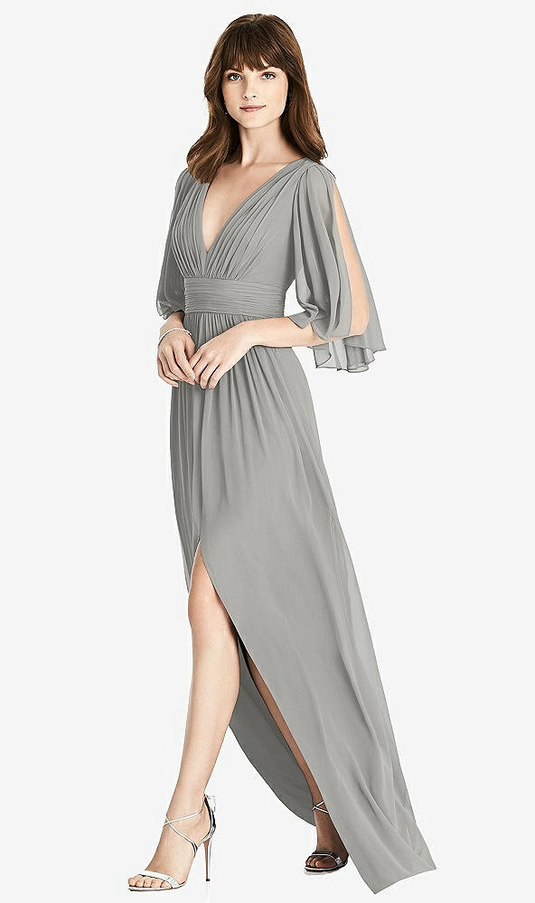 【NEW】【STYLE: 6777】スプリット スリーブ バックレス シフォン マキシ ドレス【COLOR: Chelsea Gray】【SIZE: 00-30W】