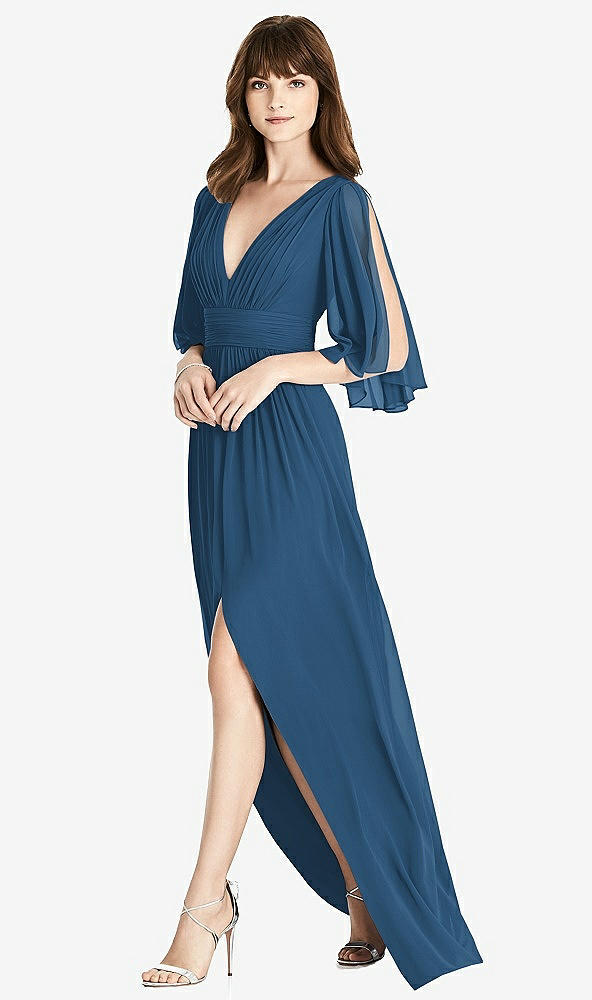【NEW】【STYLE: 6777】スプリット スリーブ バックレス シフォン マキシ ドレス【COLOR: Dusk Blue】【SIZE: 00-30W】