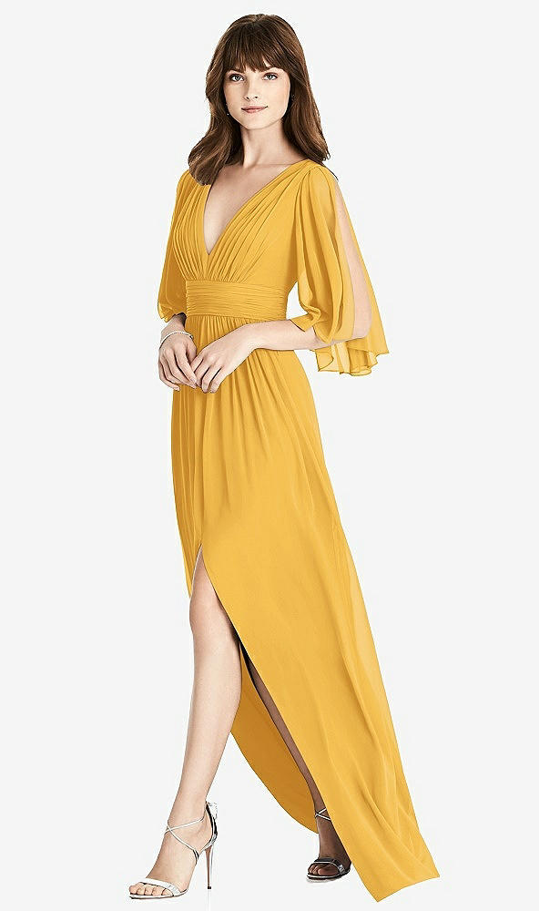 【NEW】【STYLE: 6777】スプリット スリーブ バックレス シフォン マキシ ドレス【COLOR: NYC Yellow】【SIZE: 00-30W】