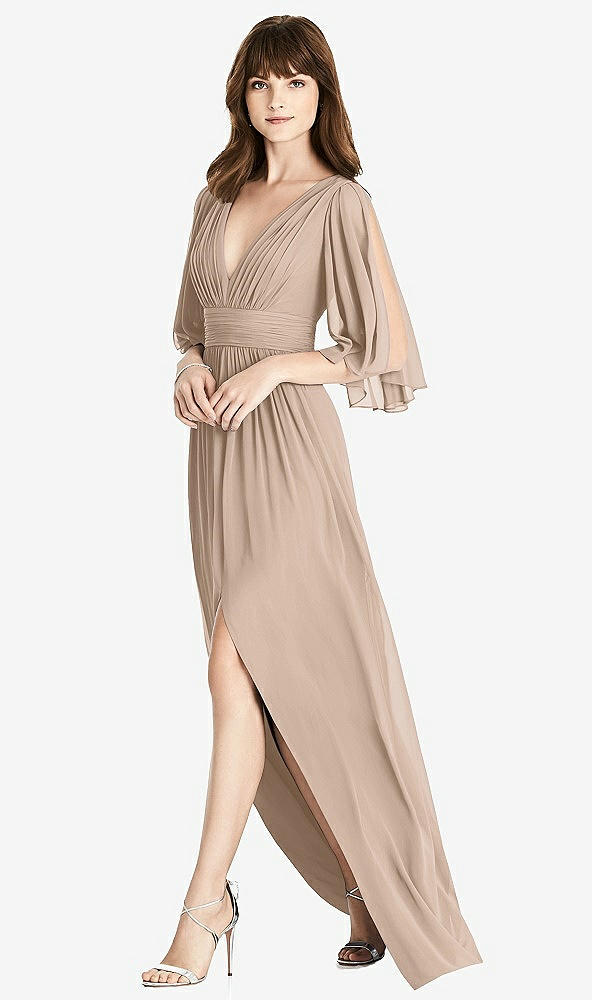 【STYLE: 6777】Split Sleeve Backless Chiffon Maxi Dress【COLOR: Topaz】