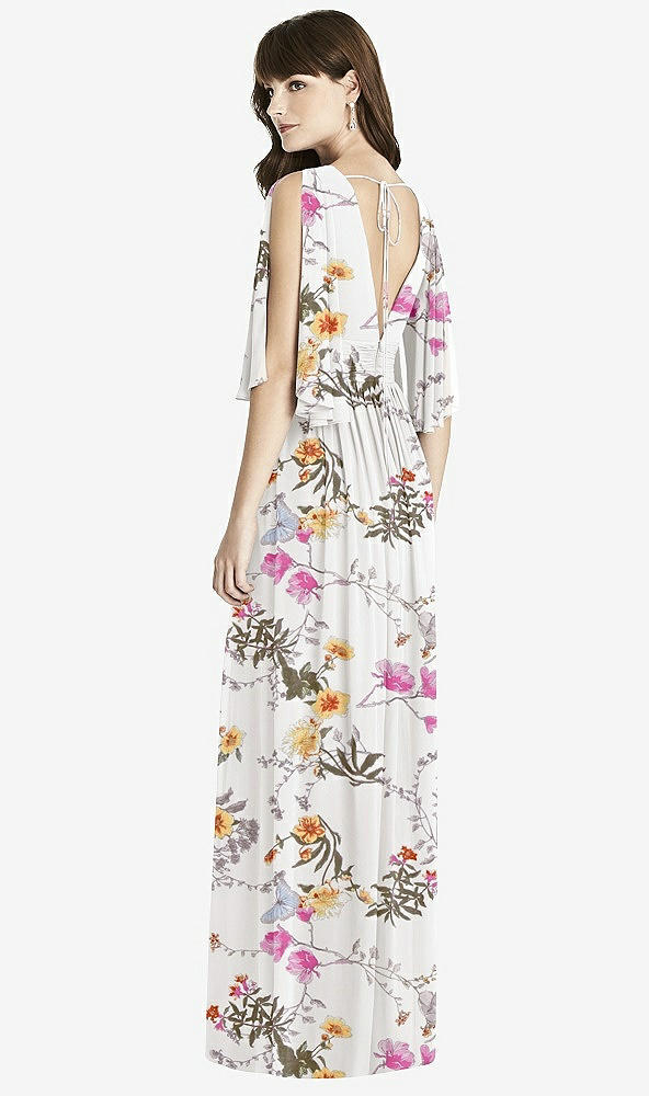 【STYLE: 6777】Split Sleeve Backless Chiffon Maxi Dress【COLOR: Butterfly Botanica Ivory】