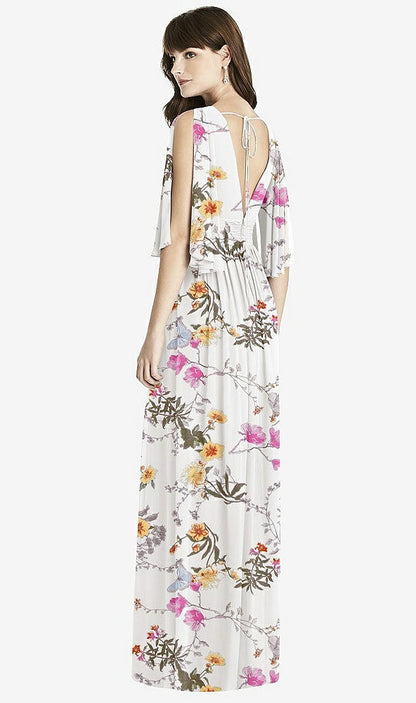 【STYLE: 6777】Split Sleeve Backless Chiffon Maxi Dress【COLOR: Butterfly Botanica Ivory】