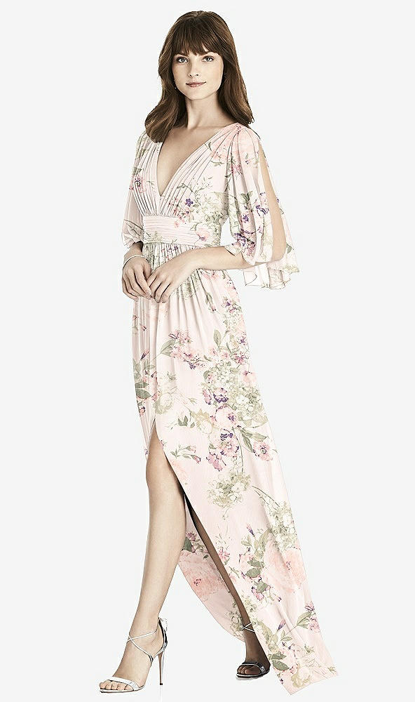 【NEW】【STYLE: 6777】スプリット スリーブ バックレス シフォン マキシ ドレス【COLOR: Blush Garden】【SIZE: 00-30W】