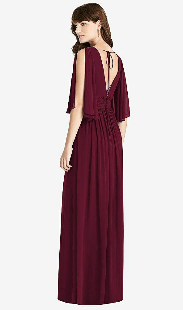 【NEW】【STYLE: 6777】スプリット スリーブ バックレス シフォン マキシ ドレス【COLOR: Cabernet】【SIZE: 00-30W】