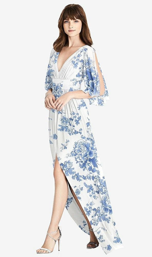【STYLE: 6777】Split Sleeve Backless Chiffon Maxi Dress【COLOR: Cottage Rose Dusk Blue】