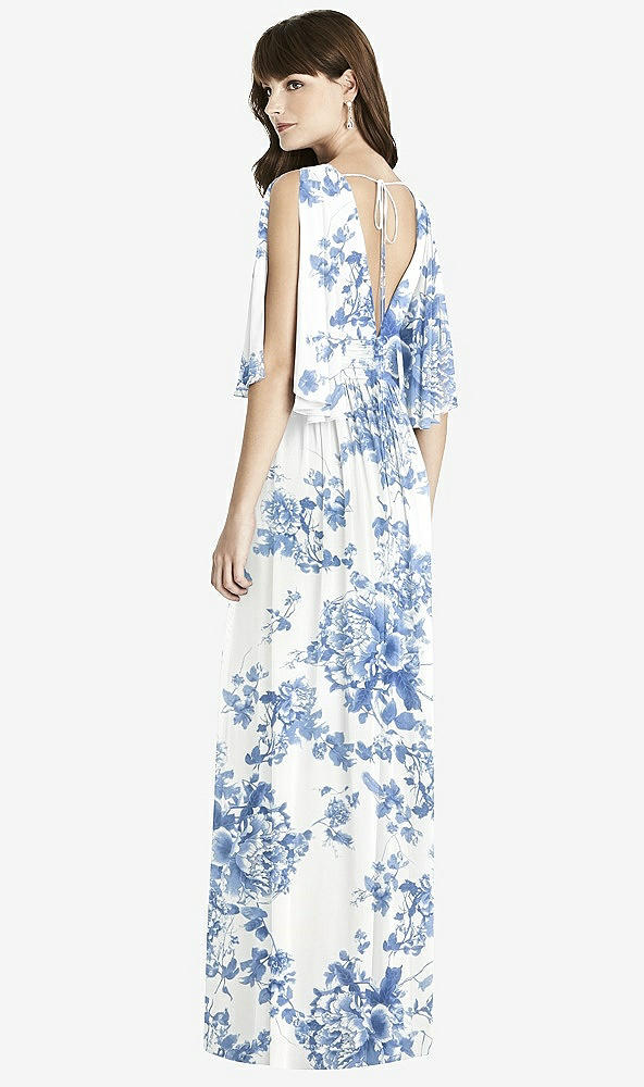 【STYLE: 6777】Split Sleeve Backless Chiffon Maxi Dress【COLOR: Cottage Rose Dusk Blue】