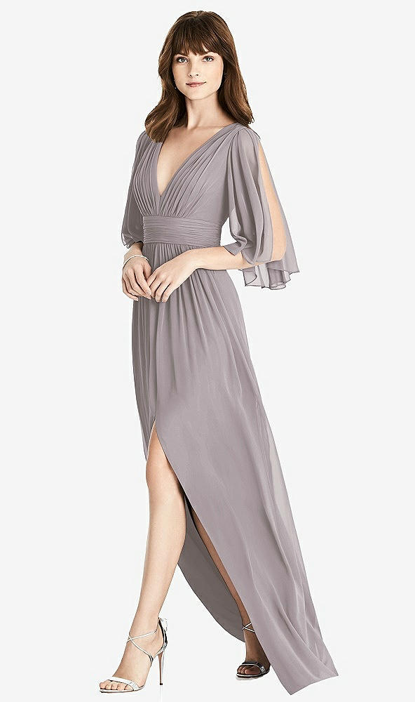 【NEW】【STYLE: 6777】スプリット スリーブ バックレス シフォン マキシ ドレス【COLOR: Cashmere Gray】【SIZE: 00-30W】