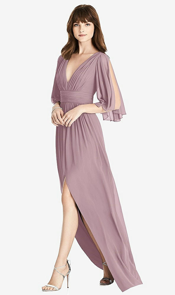 【NEW】【STYLE: 6777】スプリット スリーブ バックレス シフォン マキシ ドレス【COLOR: Dusty Rose】【SIZE: 00-30W】
