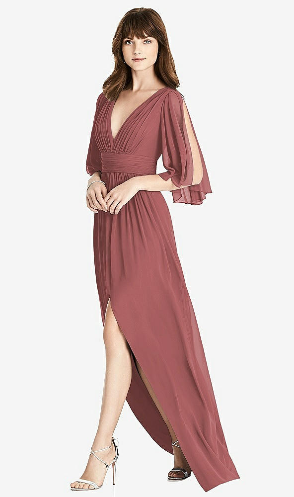 【NEW】【STYLE: 6777】スプリット スリーブ バックレス シフォン マキシ ドレス【COLOR: English Rose】【SIZE: 00-30W】