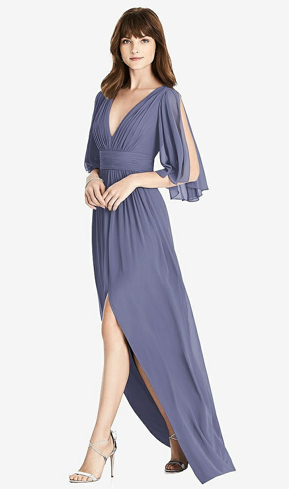 【NEW】【STYLE: 6777】スプリット スリーブ バックレス シフォン マキシ ドレス【COLOR: French Blue】【SIZE: 00-30W】