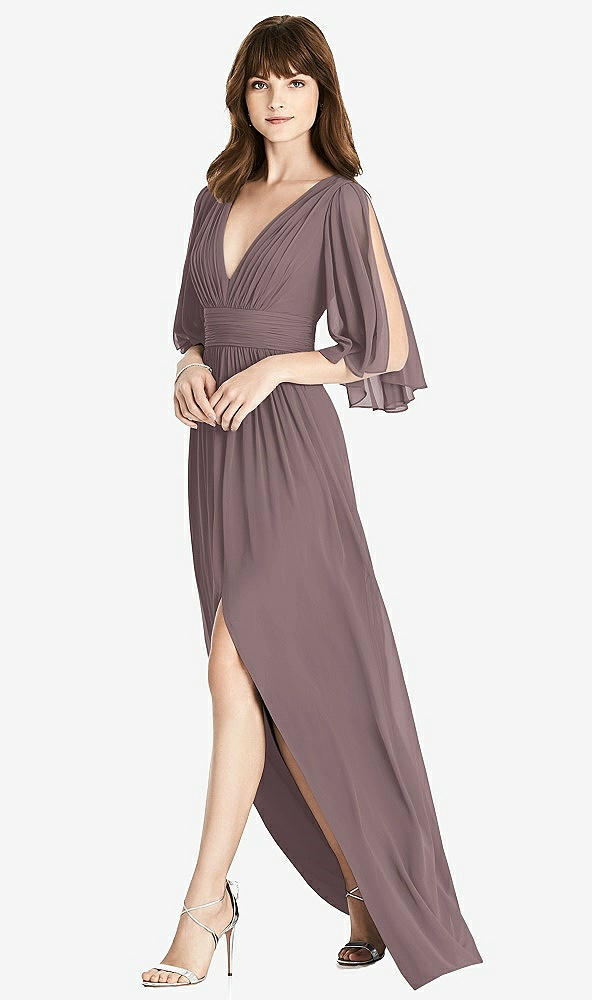 【STYLE: 6777】Split Sleeve Backless Chiffon Maxi Dress【COLOR: French Truffle】