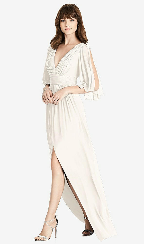 【NEW】【STYLE: 6777】スプリット スリーブ バックレス シフォン マキシ ドレス【COLOR: Ivory】【SIZE: 00-30W】