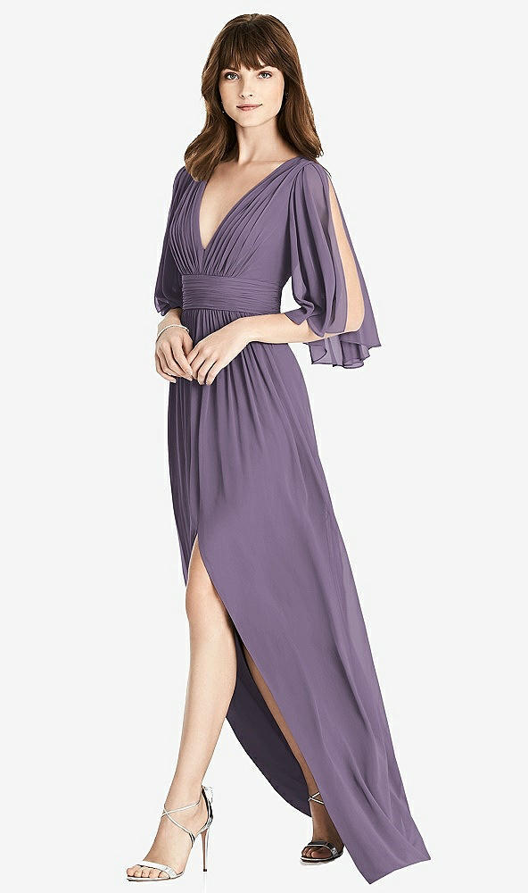 【NEW】【STYLE: 6777】スプリット スリーブ バックレス シフォン マキシ ドレス【COLOR: Lavender】【SIZE: 00-30W】