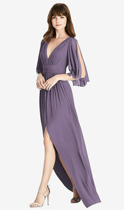 【NEW】【STYLE: 6777】スプリット スリーブ バックレス シフォン マキシ ドレス【COLOR: Lavender】【SIZE: 00-30W】