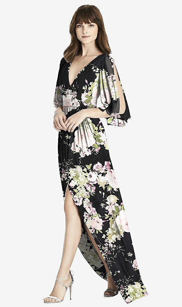 【STYLE: 6777】Split Sleeve Backless Chiffon Maxi Dress【COLOR: Noir Garden】