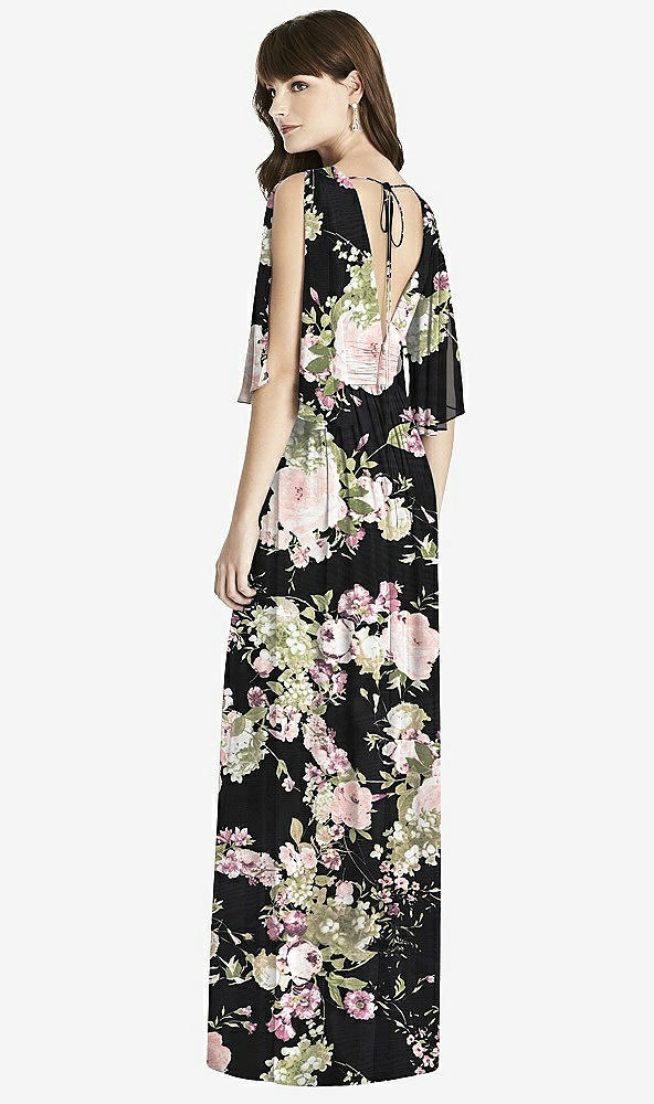 【STYLE: 6777】Split Sleeve Backless Chiffon Maxi Dress【COLOR: Noir Garden】